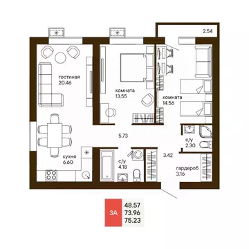 2-к кв. Пензенская область, Пенза Памятник Победы мкр,  (53.06 м)