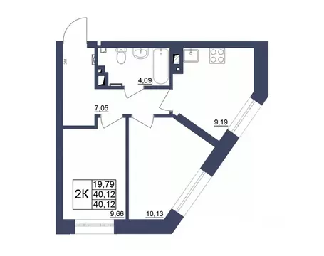 2-к кв. Башкортостан, Уфа Космос жилой комплекс, лит1 (40.34 м)