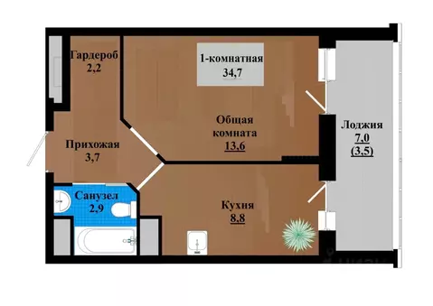 1-к кв. Забайкальский край, Чита просп. Маршала Жукова (34.8 м)