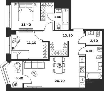 3-к кв. Тульская область, Тула ул. Михеева (72.7 м)