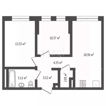 2-к кв. Тюменская область, Тюмень ул. Ю.-Р.Г. Эрвье, 38 (57.0 м)