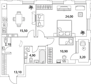 2-к кв. Санкт-Петербург Планерная ул., 99 (71.7 м)