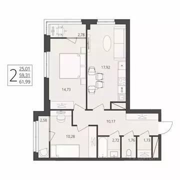 2-к кв. Волгоградская область, Волгоград ул. Степана Разина, 27 (61.99 ...