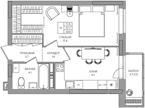 1-к кв. Пермский край, Пермь Батумская ул., 21 (38.8 м)