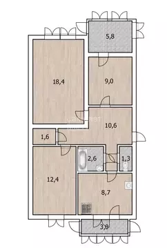 3-комнатная квартира: Туапсе, улица Калараша, 16 (64.6 м)