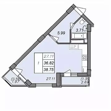 1-к кв. Воронежская область, Воронеж Волгоградская ул., 45 (37.2 м)