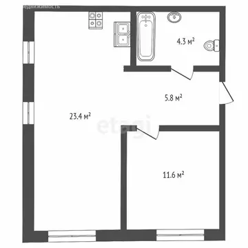 1-комнатная квартира: Тюмень, Новгородская улица, 20 (45.2 м)