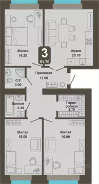 3-к кв. Чувашия, Чебоксары ул. И.П. Прокопьева (91.7 м)
