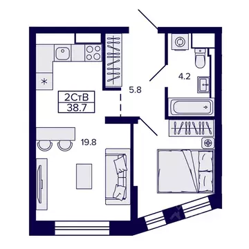 2-к кв. Хабаровский край, Хабаровск ул. Карла Маркса, 96/1 (38.77 м)