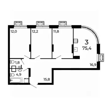3-к кв. Нижегородская область, Нижний Новгород ул. Коперника, 15 (75.2 ...