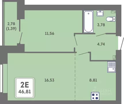 2-к кв. Пермский край, Пермь Кировоградская ул., 28 (46.81 м)