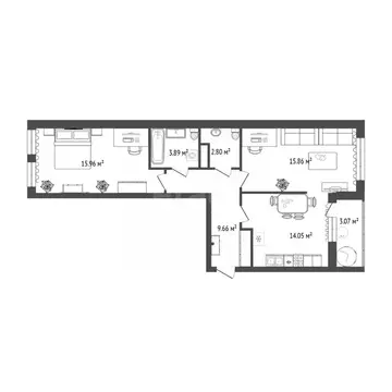 2-к кв. Тюменская область, Тюмень ул. Пожарных и Спасателей, 14 (61.0 ...