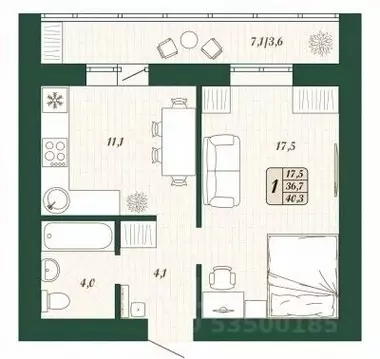 1-к кв. Самарская область, Волжский район, Смышляевка городское ...
