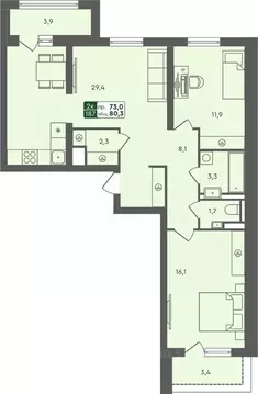 2-к кв. Курганская область, Курган Заозерный жилрайон, 6А мкр, 25/4 ...