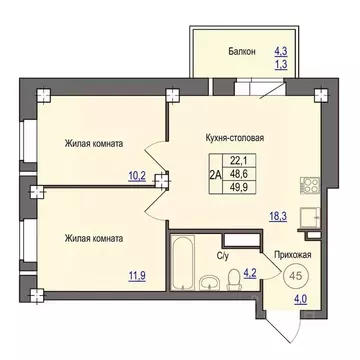 2-к кв. Псковская область, Псковский район, Завеличенская волость, д. ...