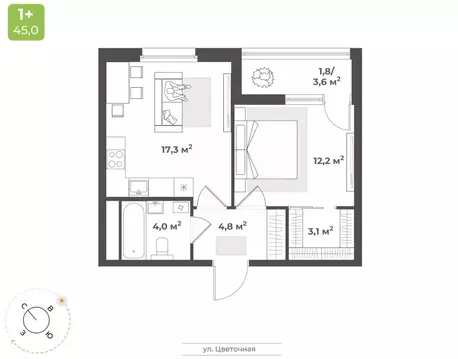 1-к кв. Тверская область, Тверь Соминка мкр,  (43.2 м)