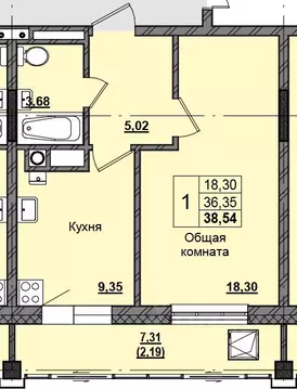 1-к кв. Саха (Якутия), Якутск Алгыс жилой комплекс (38.46 м)