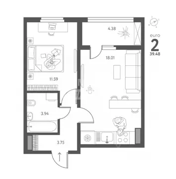 1-к кв. Липецкая область, Липецк ул. Перова, 2Д (37.04 м)