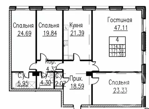 4-к кв. Санкт-Петербург Петровский просп., 9 (171.59 м)