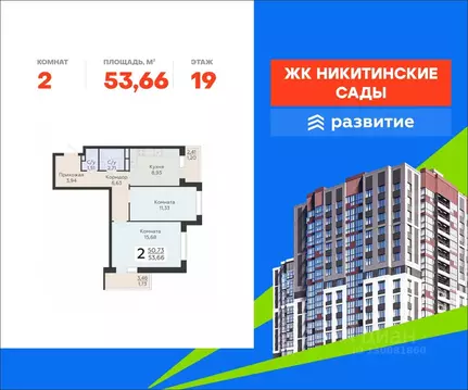 2-к кв. Воронежская область, Воронеж Никитинские сады жилой комплекс ...