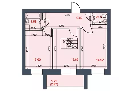 2-к кв. Вологодская область, Череповец 144-й мкр,  (60.87 м)