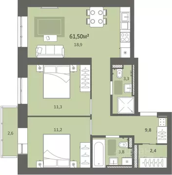 2-к кв. Удмуртия, Завьяловский район, д. Хохряки, Богатыри мкр 11 ...