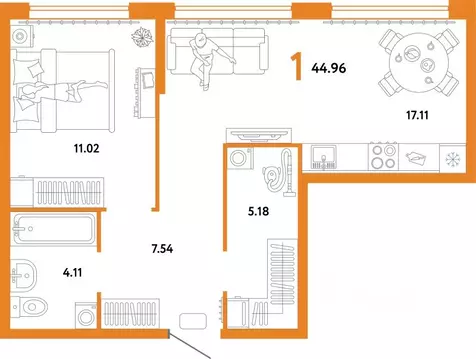1-к кв. Тюменская область, Тюмень ул. 50 лет Октября, 63к2 (44.96 м)