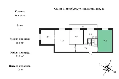 Комната Санкт-Петербург ул. Шотмана, 10 (15.5 м)