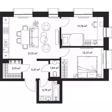 2-к кв. Владимирская область, Киржач ул. Свердлова, 10А (60.0 м)