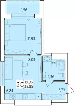 2-к кв. Башкортостан, Уфа Затон жилрайон, Волна жилой комплекс (35.85 ...