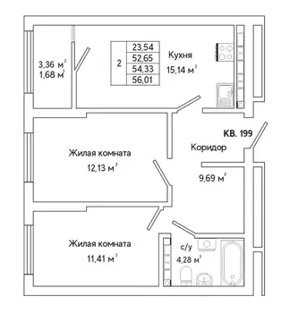 2-к кв. Свердловская область, Екатеринбург ул. Яскина, 14/3 (55.5 м)
