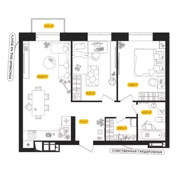 2-к кв. Астраханская область, Астрахань Пипл жилой комплекс (58.61 м)