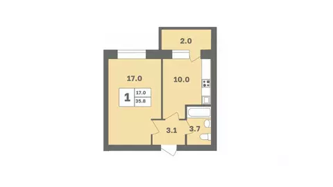 1-к кв. Башкортостан, Уфа Дагестанская ул., лит13 (35.8 м)