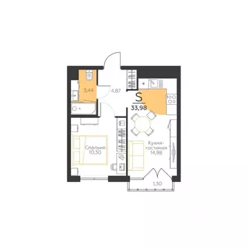 1-к кв. Тульская область, Тула городской округ, пос. Молодежный 10А ...