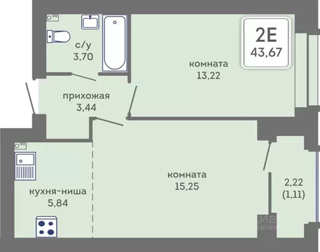 2-к кв. Пермский край, Пермь Кировоградская ул., 28 (43.67 м)