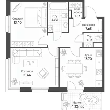 2-к кв. Татарстан, Казань Счастье в Казани жилой комплекс (59.8 м)