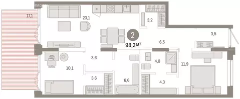 2-комнатная квартира: Тюмень, улица Республики, 205к2 (98.1 м)