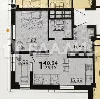 1-комнатная квартира: Волгоград, Профсоюзная улица, 16В (39.4 м)