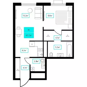 1-комнатная квартира: Тюмень, улица Червишевский Тракт, 25 (45.2 м)