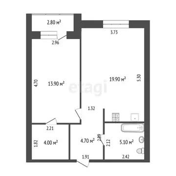 1-комнатная квартира: Тюмень, Полевая улица, 105 (46.7 м)