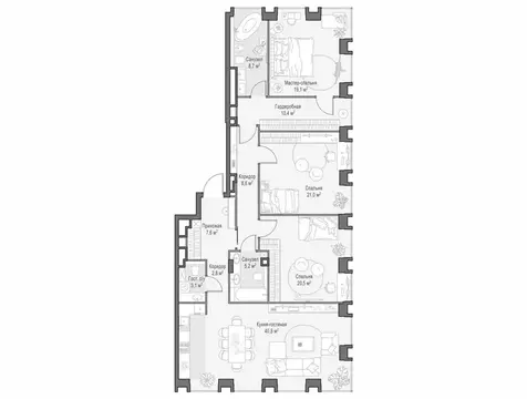 4-комнатная квартира: Москва, улица Сергея Макеева, вл11/9с1-10 (148.5 ...