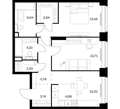 2-к кв. Москва Нова жилой комплекс, к1 (69.78 м)