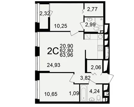 2-к кв. Рязанская область, Рязань ул. Чкалова (62.8 м)