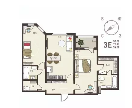 2-комнатная квартира: Липецк, улица Перова, 2Д (74.09 м)