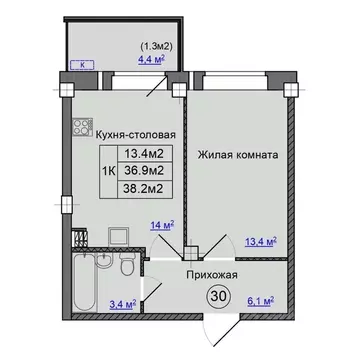 1-к кв. Псковская область, Псковский район, Завеличенская волость, д. ...