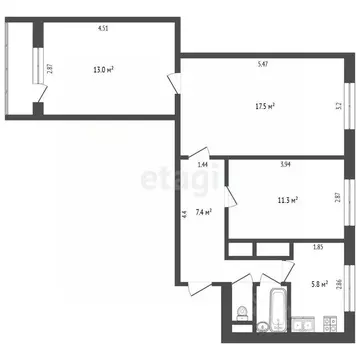 3-к кв. Ямало-Ненецкий АО, Новый Уренгой Мирный мкр, 2/4 (66.7 м)