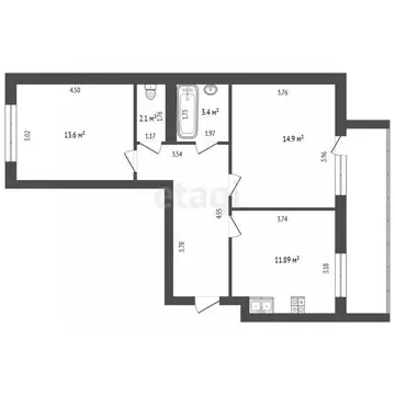 2-к кв. Вологодская область, Череповец Октябрьский просп., 76 (57.0 м)