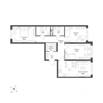 3-к кв. Свердловская область, Екатеринбург Солнечный жилрайон,  (85.5 ...