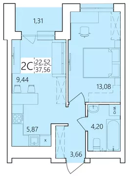 2-к кв. Башкортостан, Уфа ул. Пожарского, 237 (37.56 м)