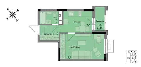 1-к кв. Удмуртия, Ижевск Краски Леса жилой комплекс (33.0 м)